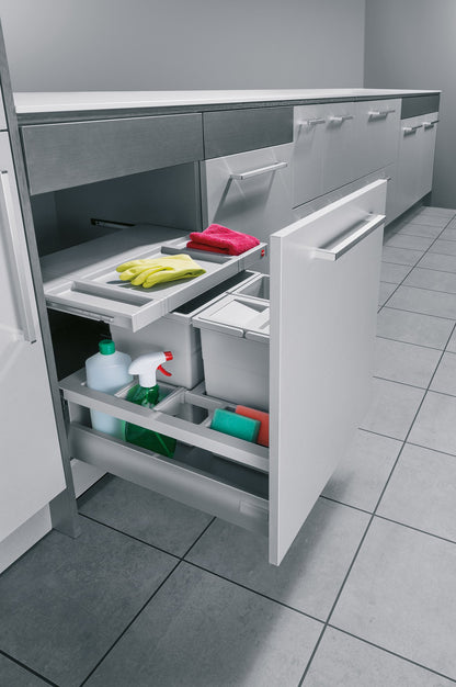 Hailo Separato K Kitchen Waste Bin | 3-fold waste separation system for fitted kitchens | 34-liter total volume | Robust grey plastic | For cabinets from 60 cm wide | Integrated lid