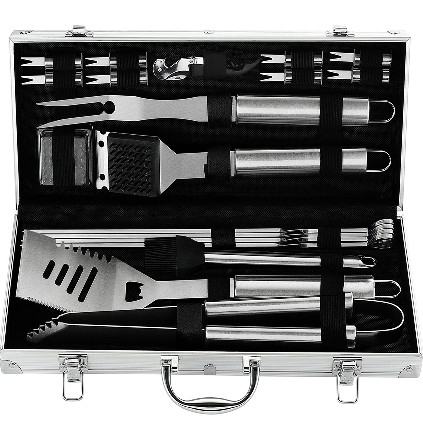 Grilljoy 20PCS BBQ Tool Set, High Performance Stainless Steel Grill Accessories in an Aluminum Case, Complete Outdoor Grill Kit, Perfect BBQ Set - Gift for Men and Women