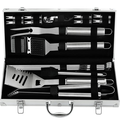 Grilljoy 20PCS BBQ Tool Set, High Performance Stainless Steel Grill Accessories in an Aluminum Case, Complete Outdoor Grill Kit, Perfect BBQ Set - Gift for Men and Women