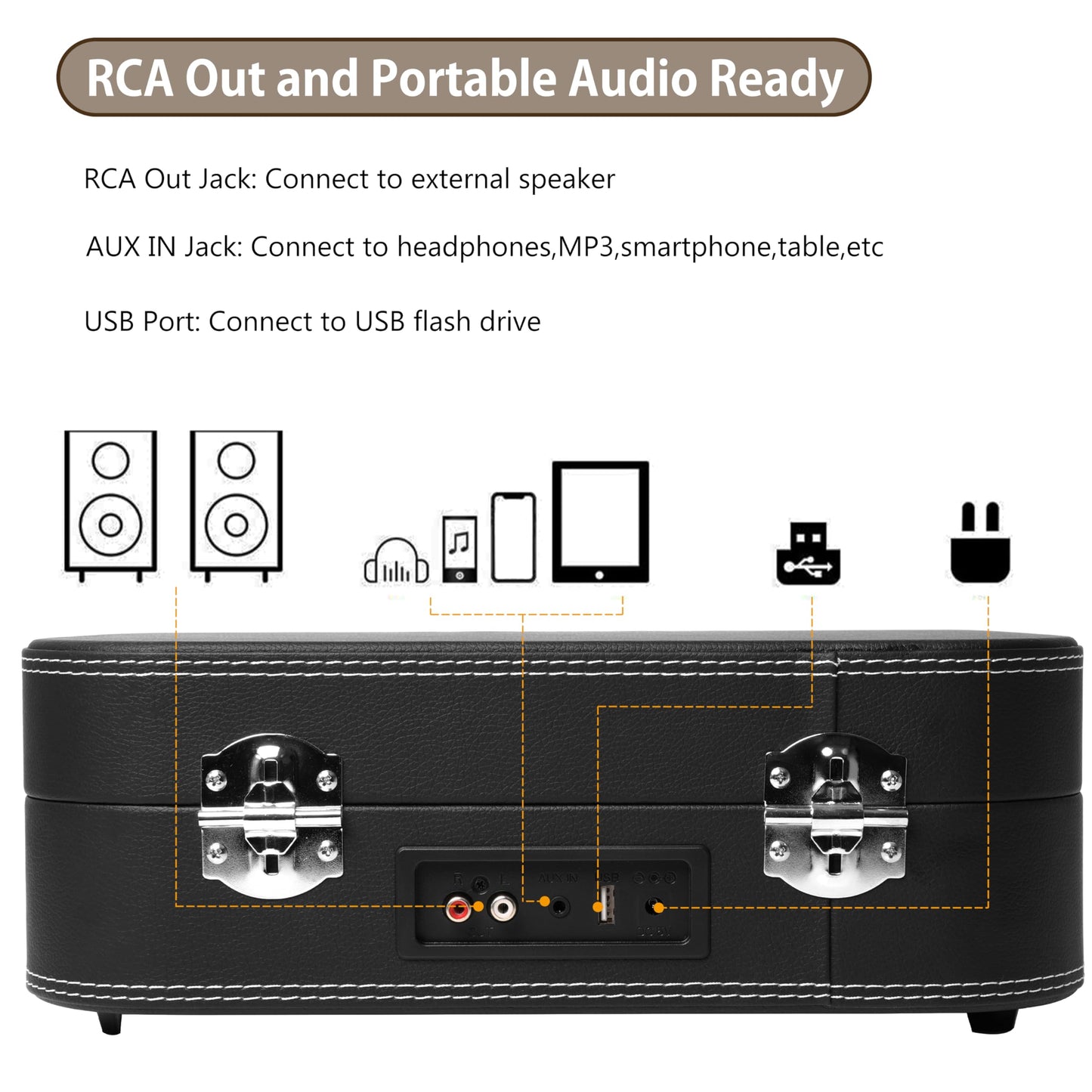 VOKSUN Turntable, portable Bluetooth vinyl record player with integrated stereo speakers, supports vinyl to MP3 recordings (UK, will need a plug adapter from UK to EU)