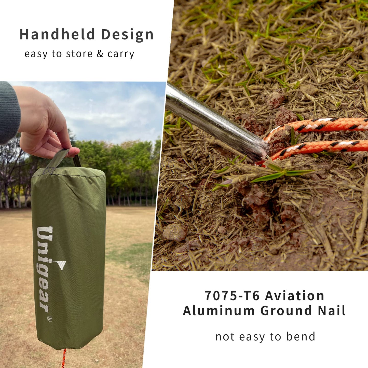 Unigear waterproof hexagonal tarp with grommets + 6 aluminum stakes + 6 ropes, cover for hammock, rain and sun protection for outdoor camping, picnics, festivals.