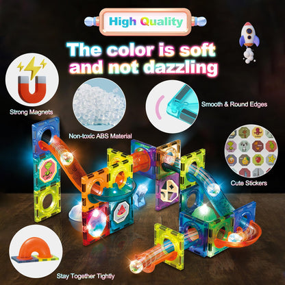 Magnetic building blocks 75 pieces Marble run magnets for kids, Magnetic building blocks kit toy for ages 3+, Creative 3D magnetic building blocks, Magnetic game gifts for boys girls home & schools 🏠🎁🔧