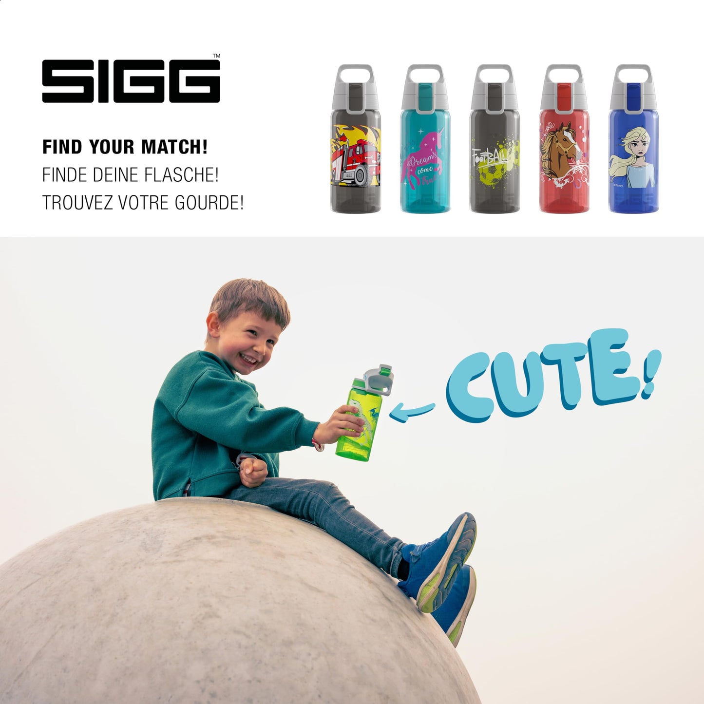 SIGG - Kids Water Bottle - Viva One Football Dino - Suitable for Carbonated Drinks - Leakproof - Dishwasher Safe - BPA-Free - Sports & School - Blue with Soccer Dinosaur - 0.5L