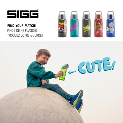SIGG - Kids Water Bottle - Viva One Football Dino - Suitable for Carbonated Drinks - Leakproof - Dishwasher Safe - BPA-Free - Sports & School - Blue with Soccer Dinosaur - 0.5L