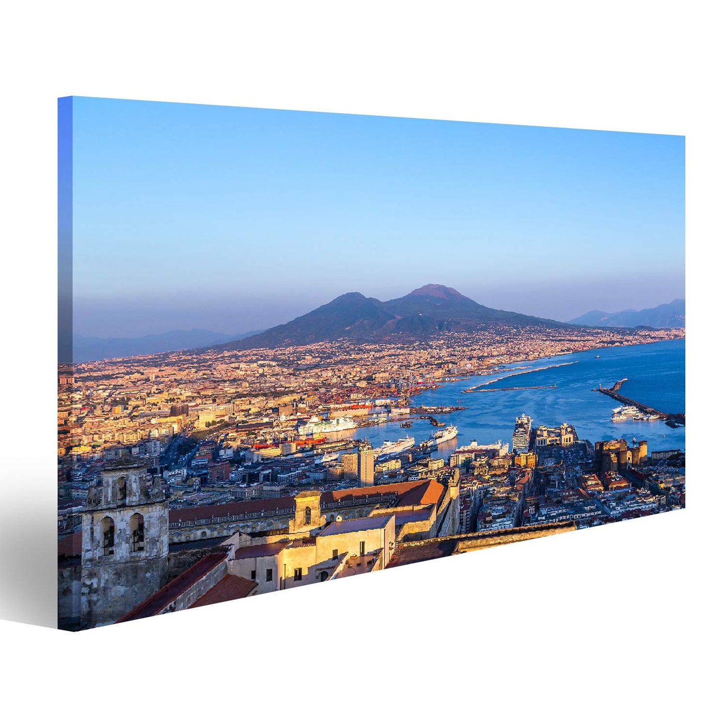Image of Naples (Napoli) and Vesuvius in the background at sunset on a summer day in Italy, Campania. Wall art poster canvas print RUB