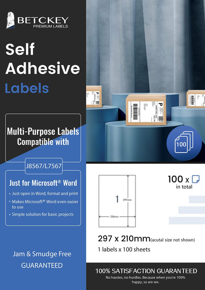 400 sheets, 210mm x 297mm, Universal Self-Adhesive Printable Labels, Matte Paper Stickers, A4 Sticker Compatible with Inkjet & Laser Printers, 1 label per sheet