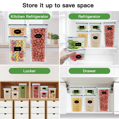 Baozun airtight food storage containers 8-piece set, kitchen storage box with plastic lids, cereal container for grains, flour, cereal (2.8L/2L/1.4L/0.8L)*2