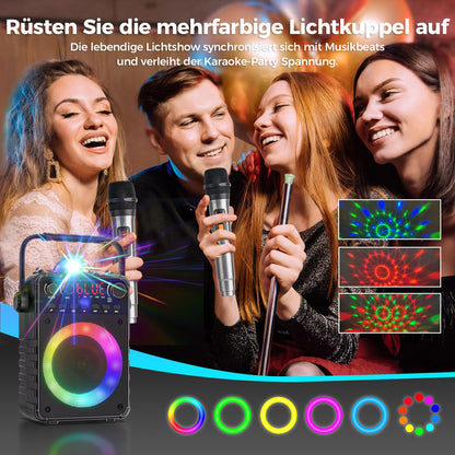 Karaoke machine with 2 microphones: [Upgrade 2024] Karaoke system with 2 microphones for adults kids - Portable Bluetooth party speaker with LED disco ball, supports AUX, USB, TF card, TV.