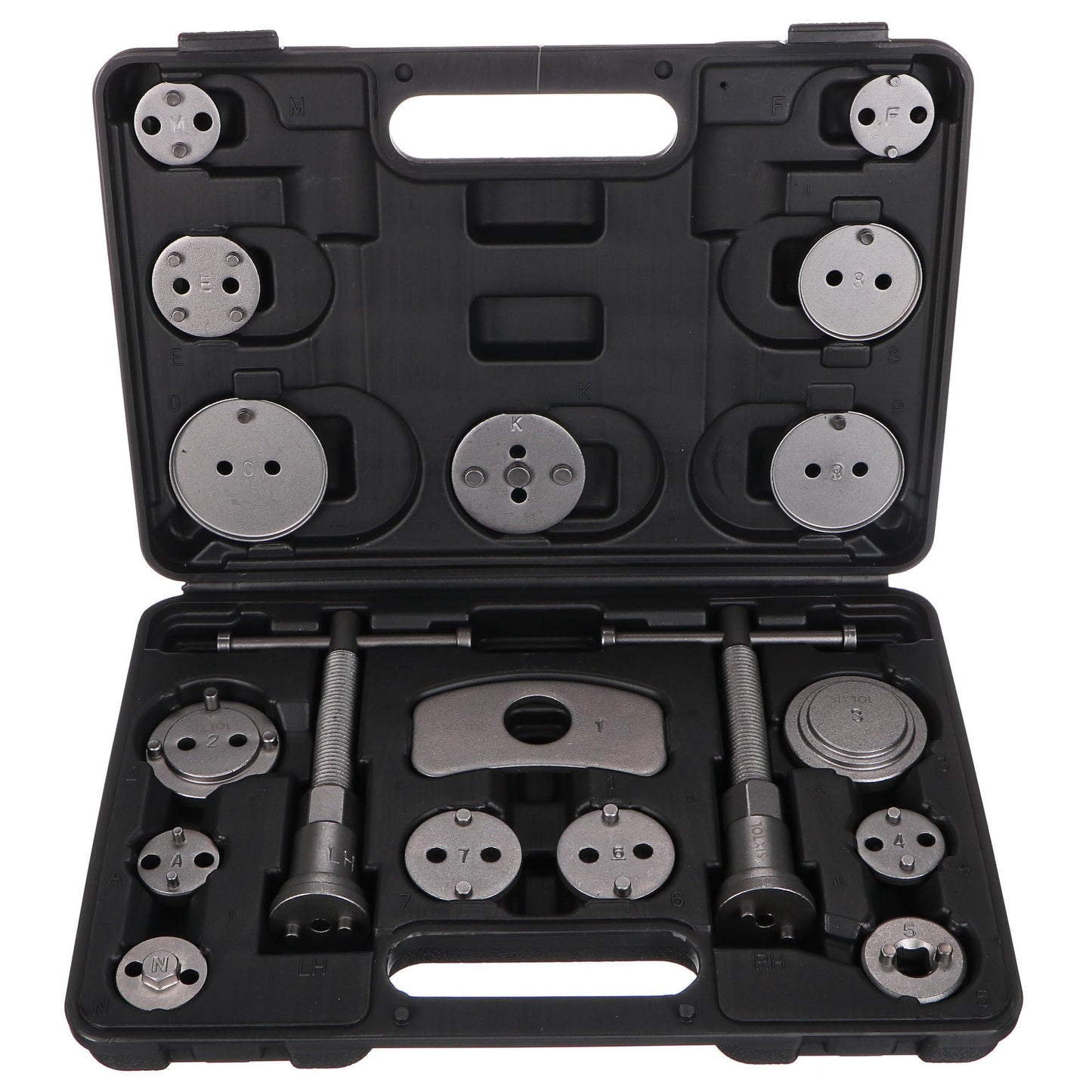 SIXTOL Mechanical Brake Set Black 18 | Brake Piston Reset Tool Set | 18 pieces | Rotate and compress | Disc Brake Tool | Adapters for various vehicle models | Tool case
