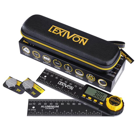 LEXIVON Digital Protractor made of aluminum, 130mm, Digital Angle Finder Multi-Purpose Angle Measuring Tool, includes XL display and durable zippered pouch (LX-DAF5)