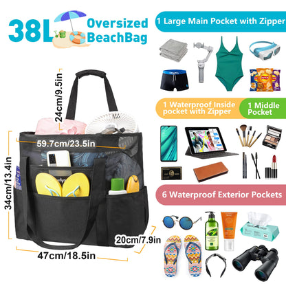 ZUXNZUX Beach Bag XXL Family, Mesh Beach Bag with Zipper, Large Foldable Ultra-light Beach Bag Sand Control, Bag Swim Bag Women Shopper Men for Summer Beach Vacation