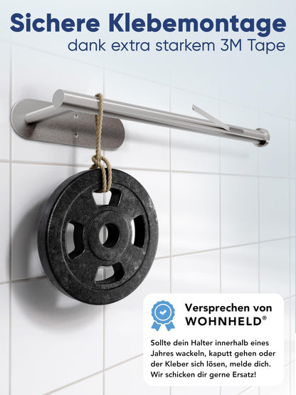 WOHNHELD® Kitchen Roll Holder without drilling | With roll brake | Extremely stable | Zewa roll holder wall self-adhesive stainless steel silver