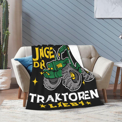REsPRO Toddler blankets for boys with tractor pattern, silk and soft throw blanket for napping at school or bed, tractor gifts for boys' birthday Christmas (130x150 cm)