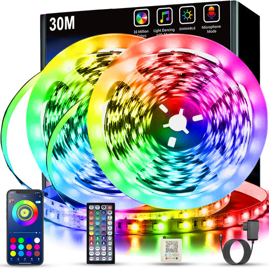 Keepsmile LED Strip 30m, RGB LED Strip with Remote & Bluetooth APP Control, Timer Setting, Dimmable LED Light Band Music Sync Color Changing LED String Lights for Gaming Room Decor (2 Rolls of 15m)