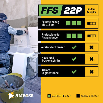 Anvil FFS 22 - Diamond cutting disc Ø 250 mm x 25.4 mm - Hard porcelain stoneware (up to 1.2 cm) / hard granite/slate/tiles/clay pipes/fiberglass | Segment height: 10 mm