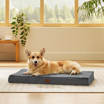 BEDSURE orthopedic dog bed for medium dogs - 89x56x7.6cm plush dog pillow washable dog mat in dark gray for medium dogs.