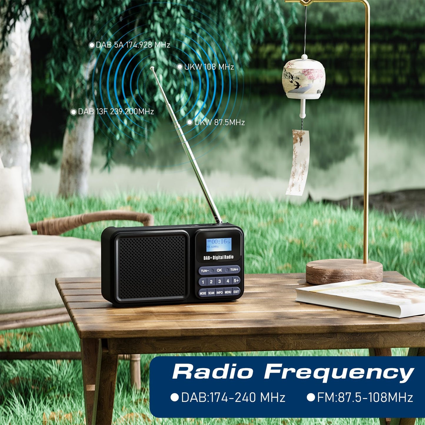 Gallypek portable DAB radio, DAB plus radio FM radio with Bluetooth 5.0 & 80 presets kitchen radio with cable or 2000mAh battery, supports solar & USB charging USB flash drive/TF/AUX connection.
