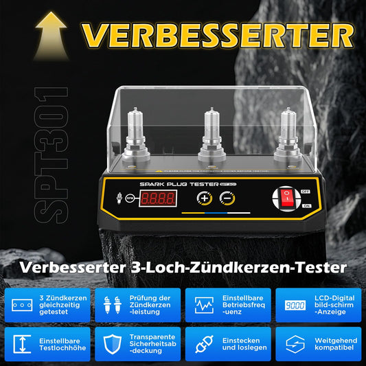 3-hole spark plug tester, 220V spark tester with LCD display, ignition tester adjustable operating frequency 200~9000rmp, spark plug tester adjustable test hole height for all 12V vehicles.