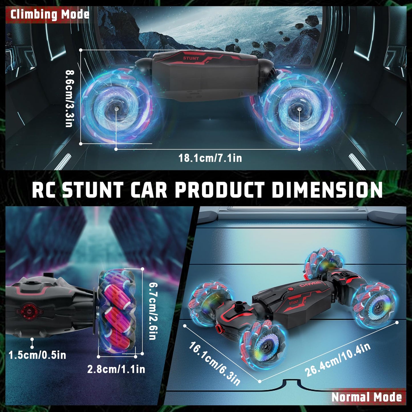 Yellcetoy Remote Control Handheld Car, 4WD Handheld Stunt Car with Music Light & Spray Hand Control, 2.4 GHz 360° Rotation RC Car with Batteries for Kids Boy 6 7 8 9 10 12 Years Red