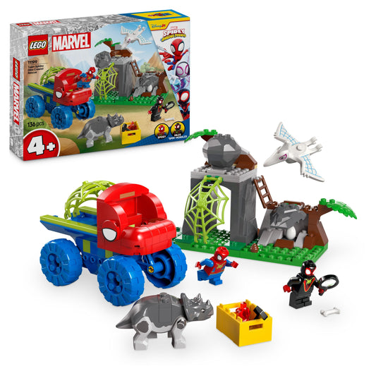 LEGO Marvel Spidey's Team on rescue mission in the Dino Truck, buildable superhero toy car, adventure playset for kids 4+, Spidey and His Super Friends 11199