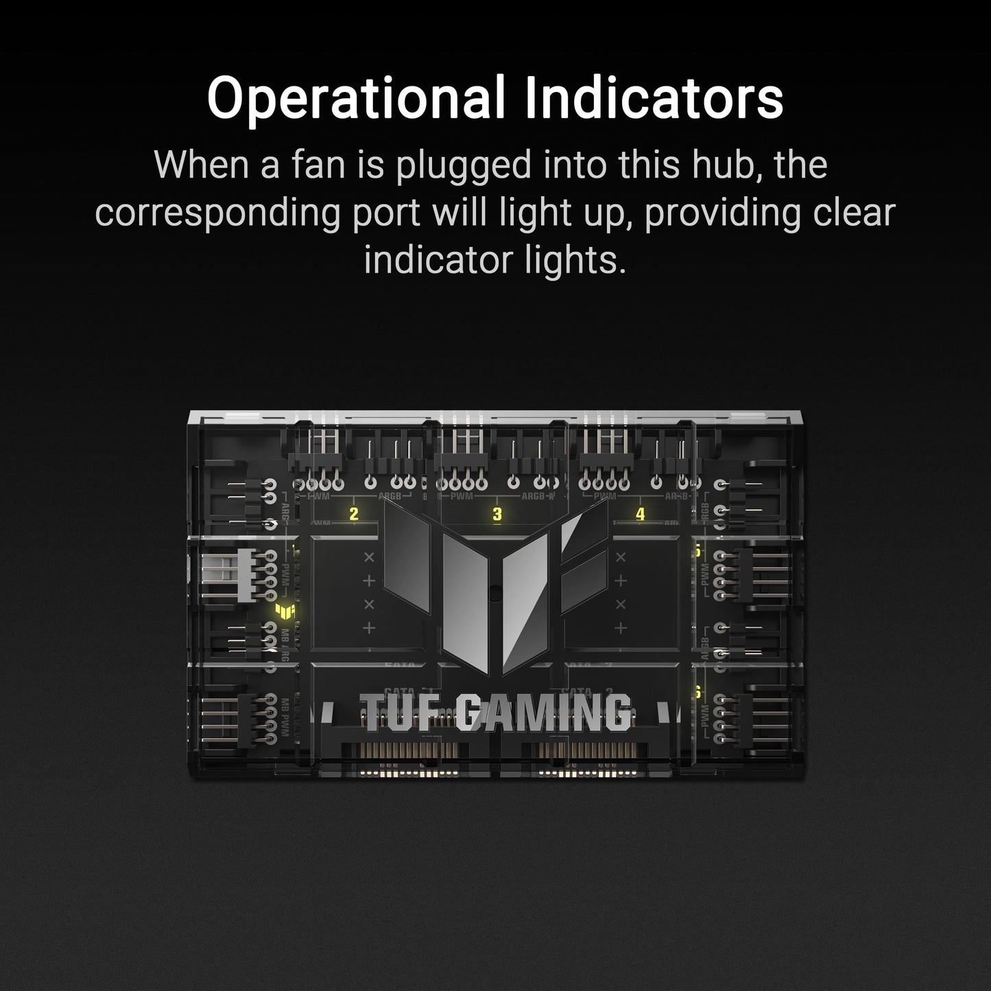 ASUS TUF Gaming ARGB PWM Fan Hub (6x ports for PWM case fans and ARGB control, 2x SATA power connectors, syncs cooling and lighting effects, magnetic mounting, power indicator)