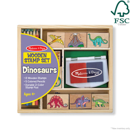 Melissa & Doug wooden stamp set Dinosaur with 8 stamps, ink pad, and colored pencils | Creative toy | For children aged 4 years and up