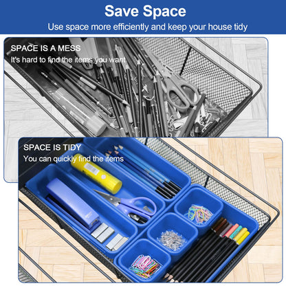 Haobin desk drawer organizer, interlocking, blue