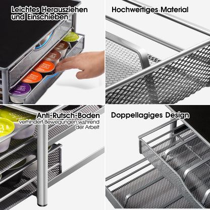 Masthome Coffee Capsule Holder, 2-Tier Coffee Capsule Drawer for storing Dolce Gusto capsules, Capsule Organizer Stand Capacity 72 with Non-Slip Surface - Includes 1 Cleaning Cloth.