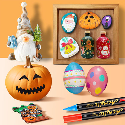 Acrylic paint pens for stones, 36pc. Waterproof, dishwasher safe. Can be used on stones, porcelain, glass, canvas, ceramic, wood, metal, plastic. Quick-drying, non-toxic, odorless.