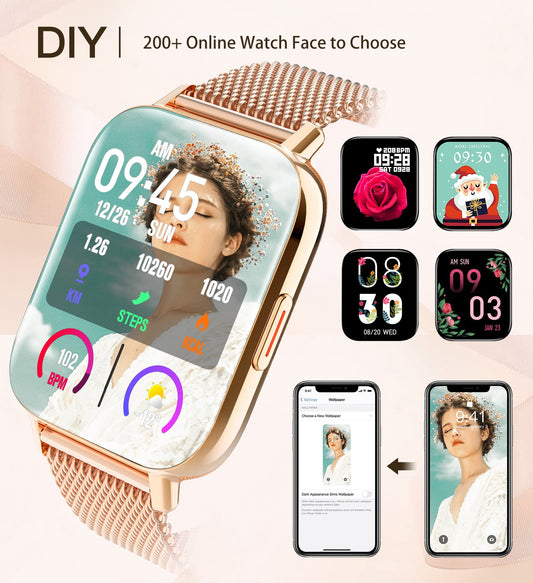 Lefitus Smartwatch for women with calling function 1.7" touchscreen, sports watch activity tracker heart rate pedometer sleep tracker SpO2 IP68 waterproof for Android/iOS