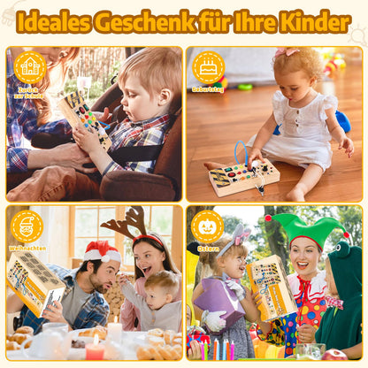 Hello Montessori Busy Board 1 year old Kids Activity Board Wooden Toy with 8 LED Light Switch Toy Sensory Learning Toys Suitable for 1 2 3 4 year old Babies