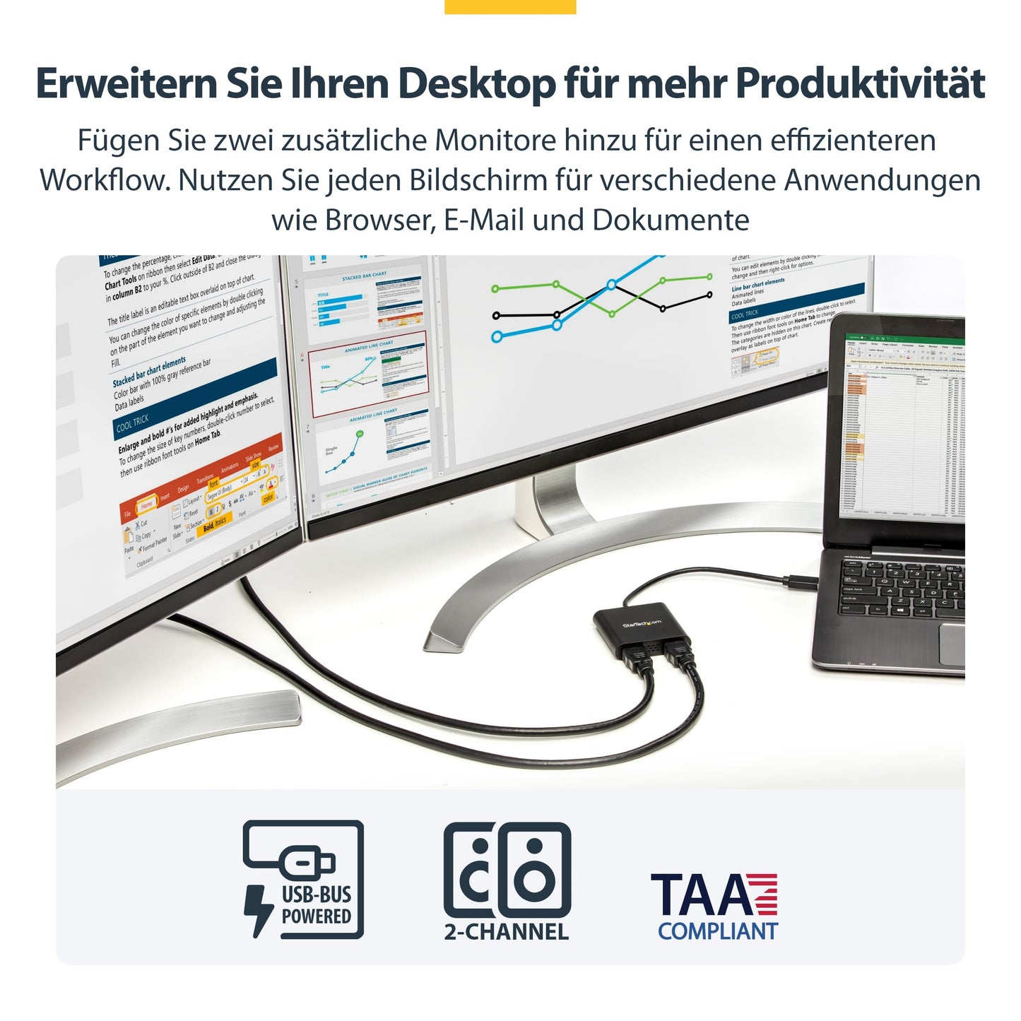 StarTech.com USB 3.0 to Dual HDMI Adapter, USB 2x HDMI Monitor Converter for Windows (macOS/ChromeOS/Linux not supported)