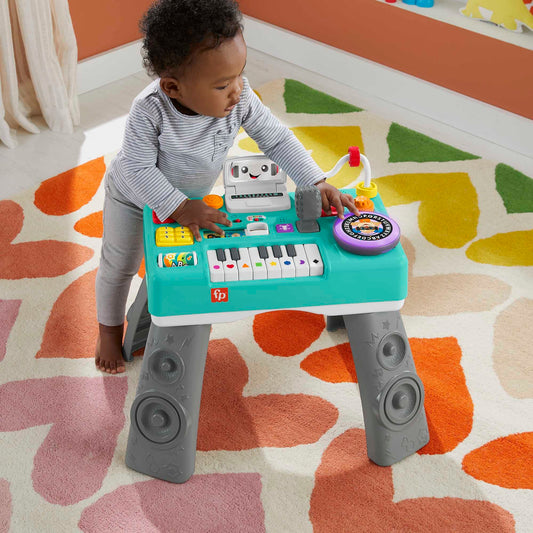 Fisher-Price Laugh & Learn DJ Play Table - musical learning toy with 3 piano play modes, lights, Version: UK English, HRB66