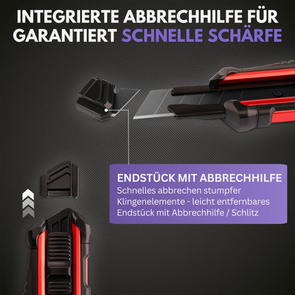 Filzada® 3x Utility Knife Professional incl. 13x Carbon Steel Blades BLACK - Utility Knife 18mm - Robust Carpet Knife Professional - Cutter Knife Set - Metal Utility Knife ULTRA SHARP