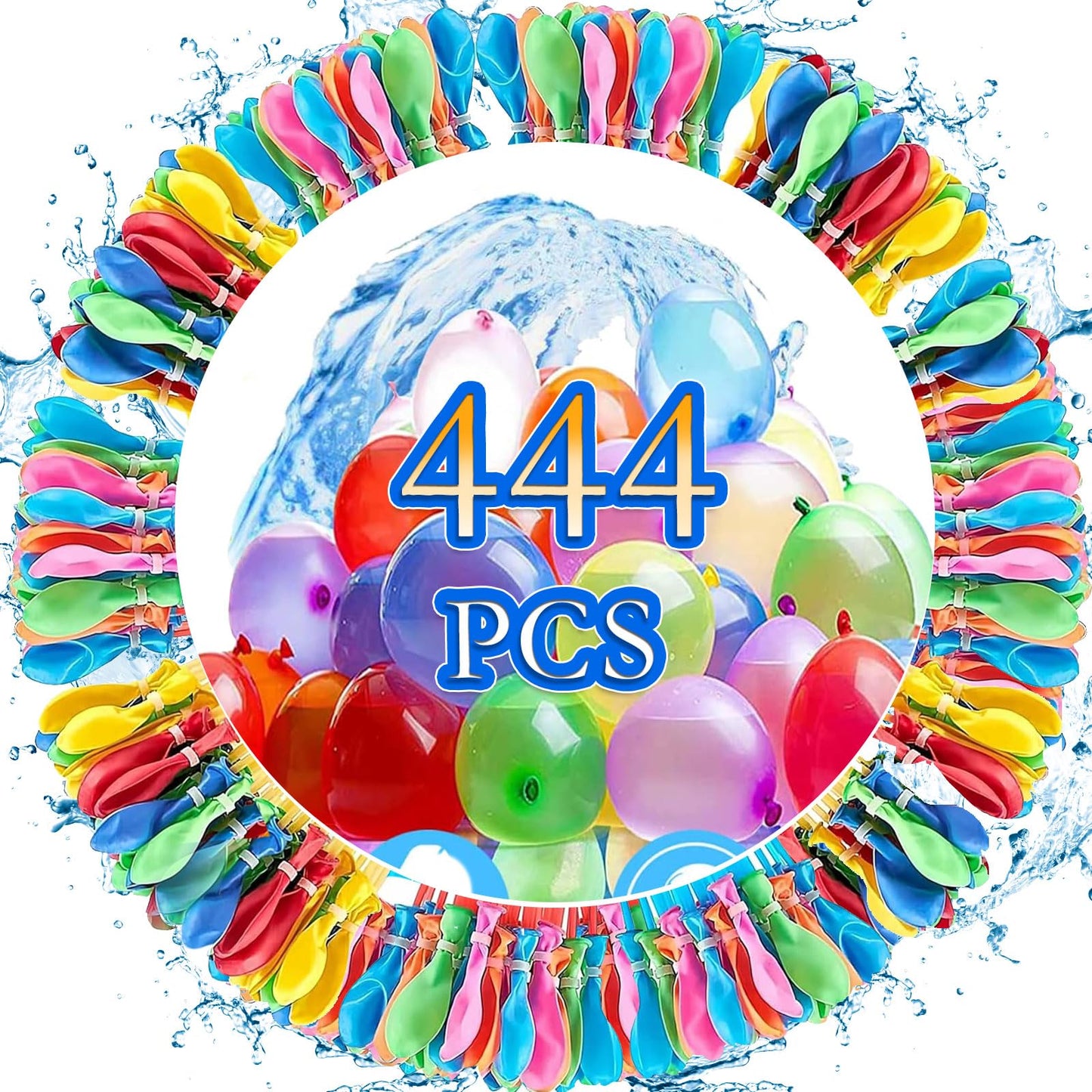 Funnity Self-Sealing Water Balloons, 444 pack, 60-second quick filler, water balloons with 4 hose connections, colorful water balloons for outdoor water games and summer fun.