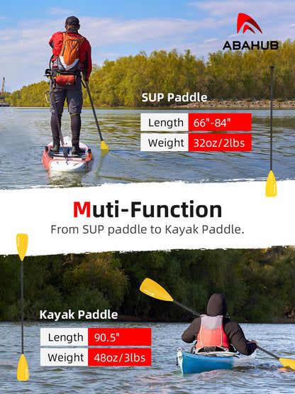 Abahub 2 in 1 Sup Kayak Paddle Aluminum Adjustable Stand Up Paddle for Paddleboard, Aluminum Alloy PU Coated Shaft 172-213cm Plastic Nylon Blade Yellow