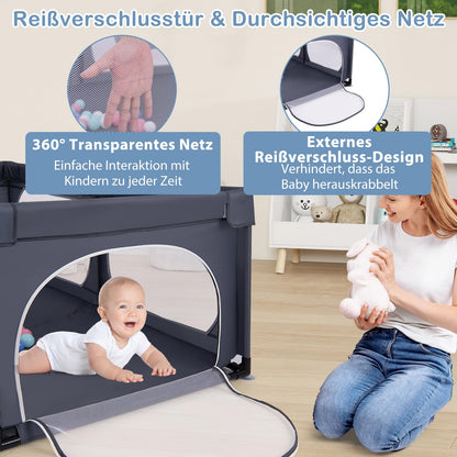DREAMADE Playpen for Baby, 189 x 158 cm Play Yard with 4 Pull Rings & 50 Ocean Balls & Carrying Bag, Large Safety Fence for Babies & Toddlers 0-3 Years (without Mattress, Dark Gray)