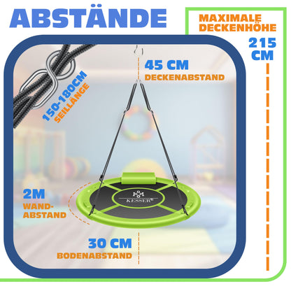 KESSER® Nest Swing Plate Swing Hanging Swing Round Swing Ø 100cm Swing load capacity up to 300kg with cushion & 4 handles adjustable Kids Swing Indoor & Outdoor for Children & Adults Green