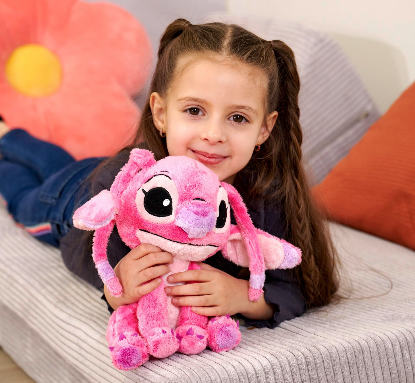 Simba 6315876954NPB - Disney Lilo and Stitch plush figure, 25cm, Angel, cuddly toy, suitable from the first months of life, pink.