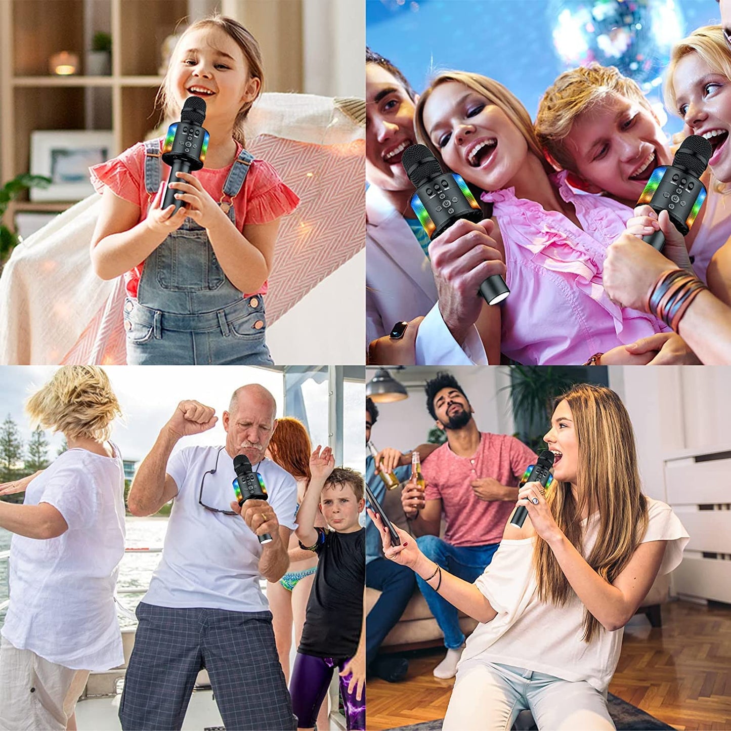BONAOK Karaoke Microphone for Kids, Home KTV Bluetooth Karaoke Machine, Portable Kids Karaoke Microphone, Party Speaker for Smartphone PC (Q78 Black)