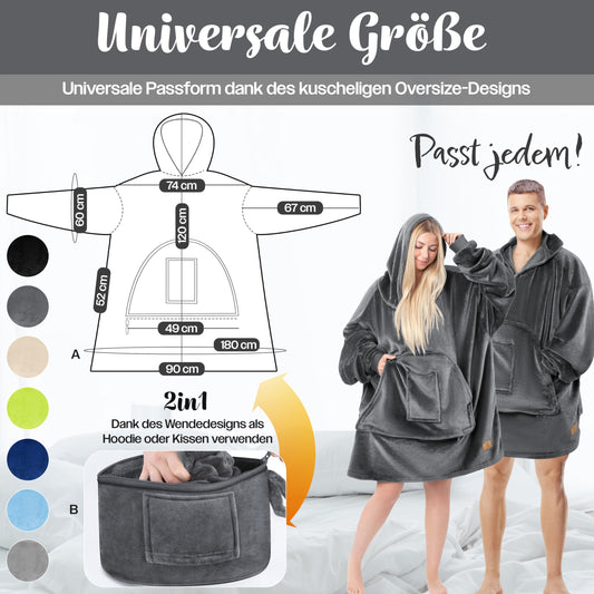 KESSER® Hoodie Blanket Snuggle Blanket with Sleeves Blanket Pullover Versatile Wearable Blanket for Women & Men, Sweatshirt Cozy Fleece Adult Soft Sleeve Blanket Oversize Anthracite