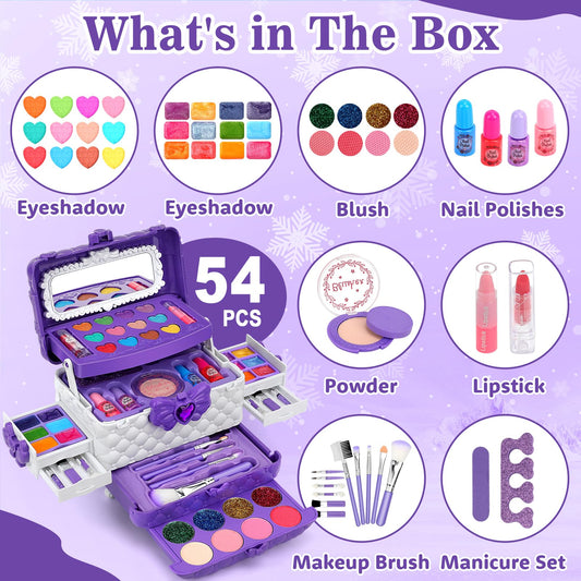 Aureyung Makeup Kit for Girls, 54PCS Washable Kids Makeup Set, Toy for 3-12 Year Olds, Birthday Christmas Gifts for Girls 3-10 Years.