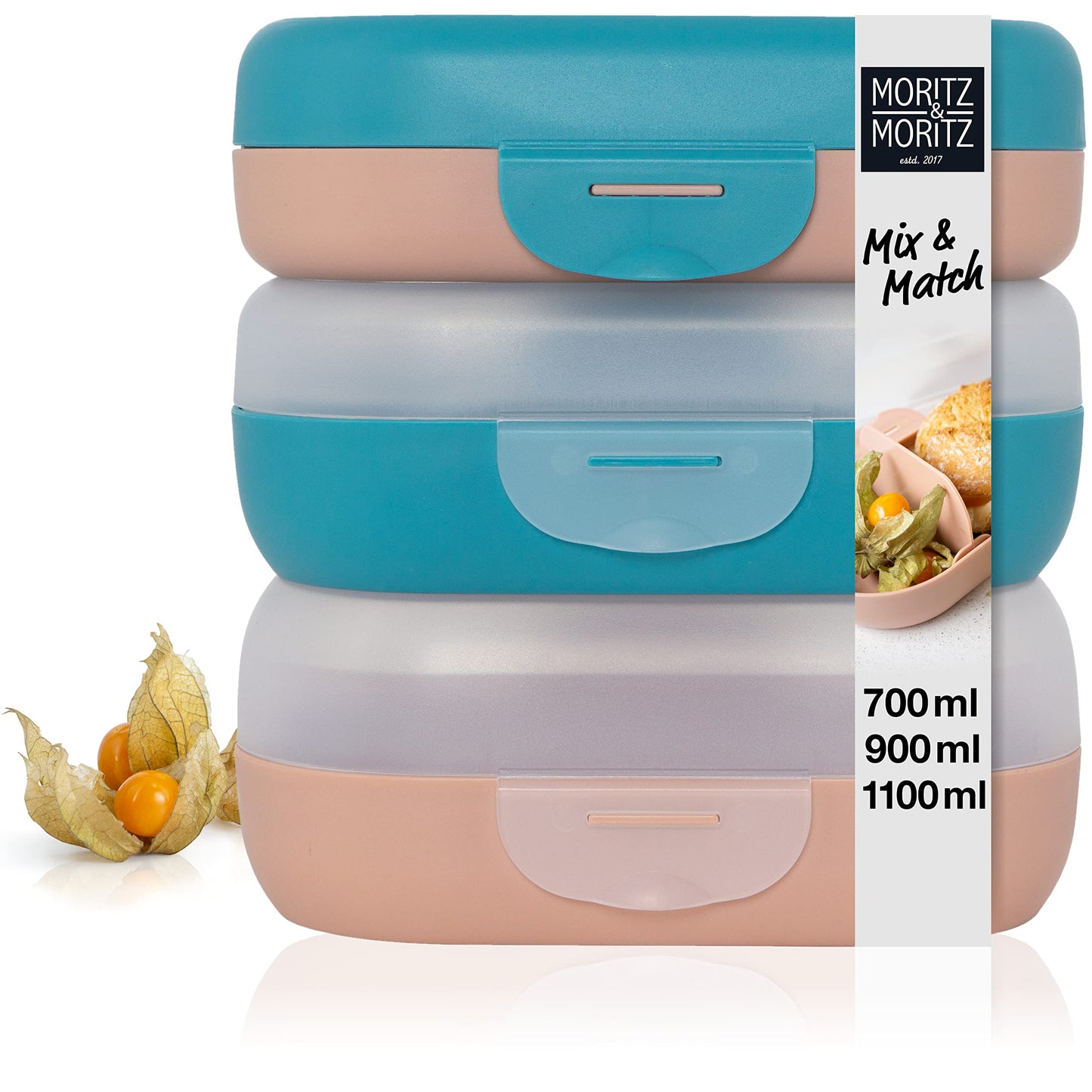 Moritz & Moritz 3x Lunchbox for Kids with Compartments - Mix & Match Children's Lunchbox - Colorful Kids' Bento Box