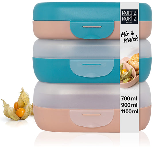 Moritz & Moritz 3x Lunchbox for Kids with Compartments - Mix & Match Children's Lunchbox - Colorful Kids' Bento Box