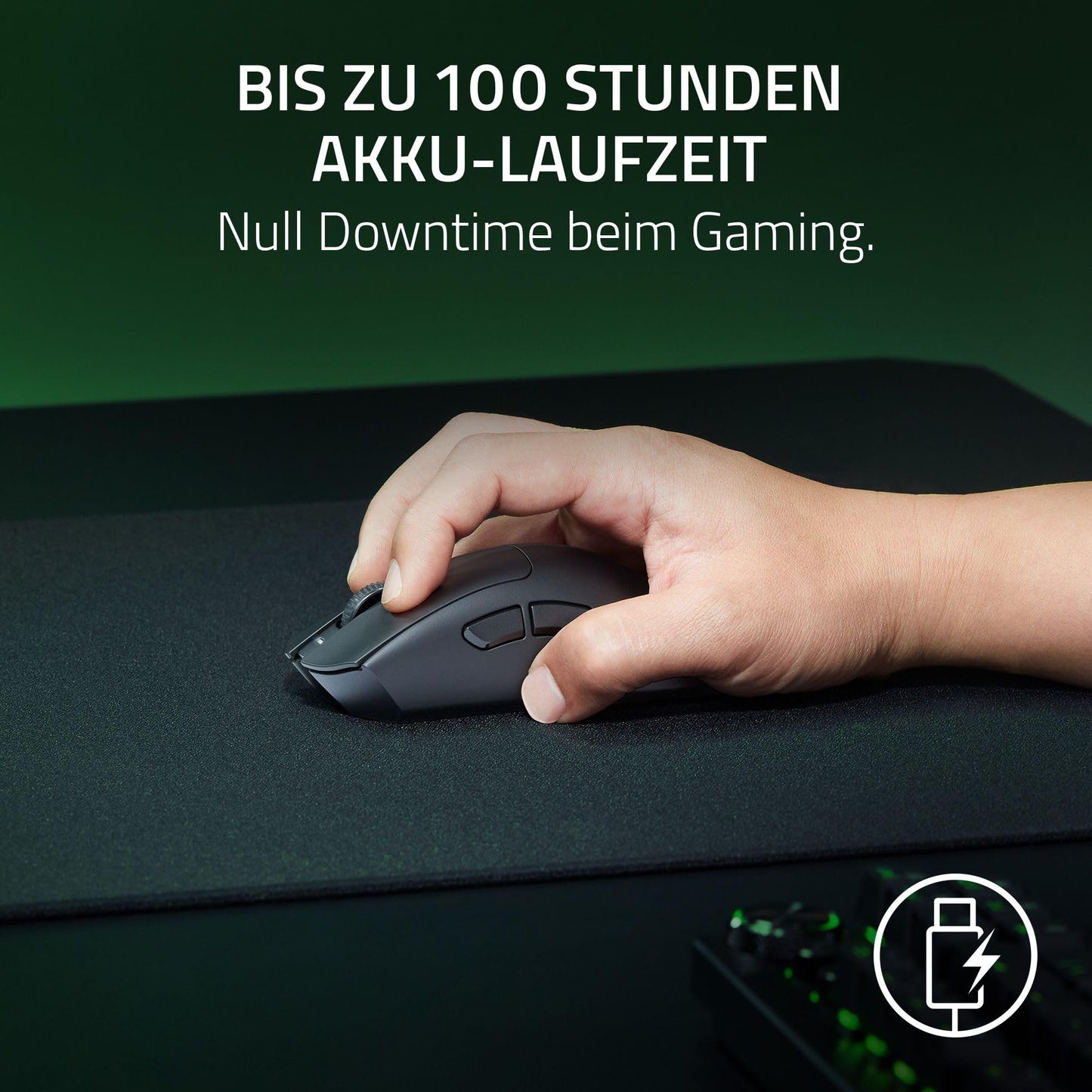 Razer DeathAdder V3 HyperSpeed - Ultra-light wireless ergonomic esports gaming mouse with 26K DPI (55g light, soft-touch coating, 100 hours battery life, HyperSpeed with 8K Hz) Black.
