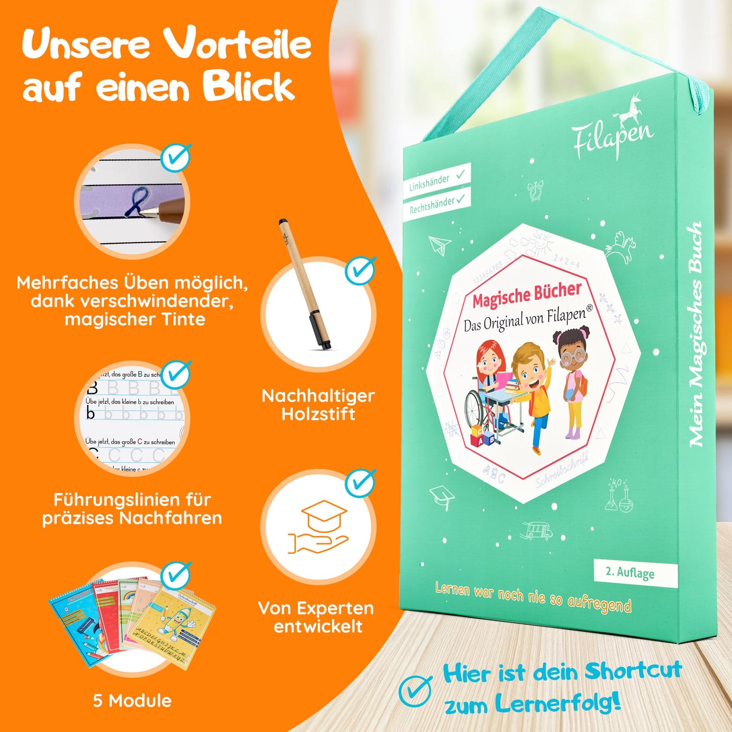 Filapen® Magic Preschool Workbooks for Ages 4+ - 5 Practice Books + Pen (reusable) - Learn to Write & Count, Practice Letters & Numbers - For Left-Handed and Right-Handed individuals