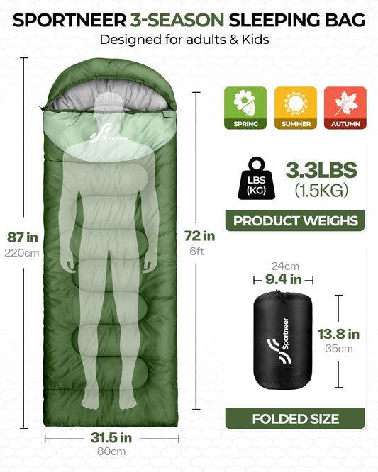 Outdoor Sleeping Bag - Sportneer Adult and Kids Sleeping Bag - Winter Sleeping Bag, Camping Sleeping Bag Lightweight Portable for Camping Hiking Backpacking