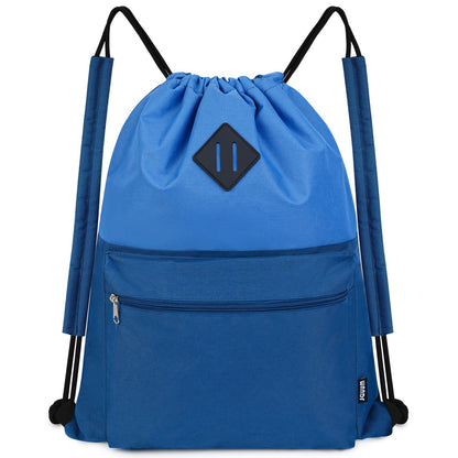 WANDF Drawstring Backpack, Sports Gym Bag with Wet Pocket, Water-Resistant Drawstring, Cinch Bag for Men and Women (Blue with Shoulder Padding)