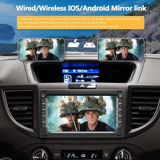 Android 13 double DIN car stereo for VW T5, Golf 4, Bora, Polo MK5, Sharan, Jetta, Peugeot 307 with Mirror Link, 7-inch touchscreen radio with Bluetooth, WiFi, GPS, FM/RDS EQ, SWC, AHD rearview camera, and mic.