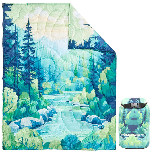 KingCamp Travel Blanket Ultra-Light, Outdoor Camping Blanket Warm Water-Resistant Compact small pack size for camping Office Home Outdoor large Colorful, (Forest, 200x145cm)